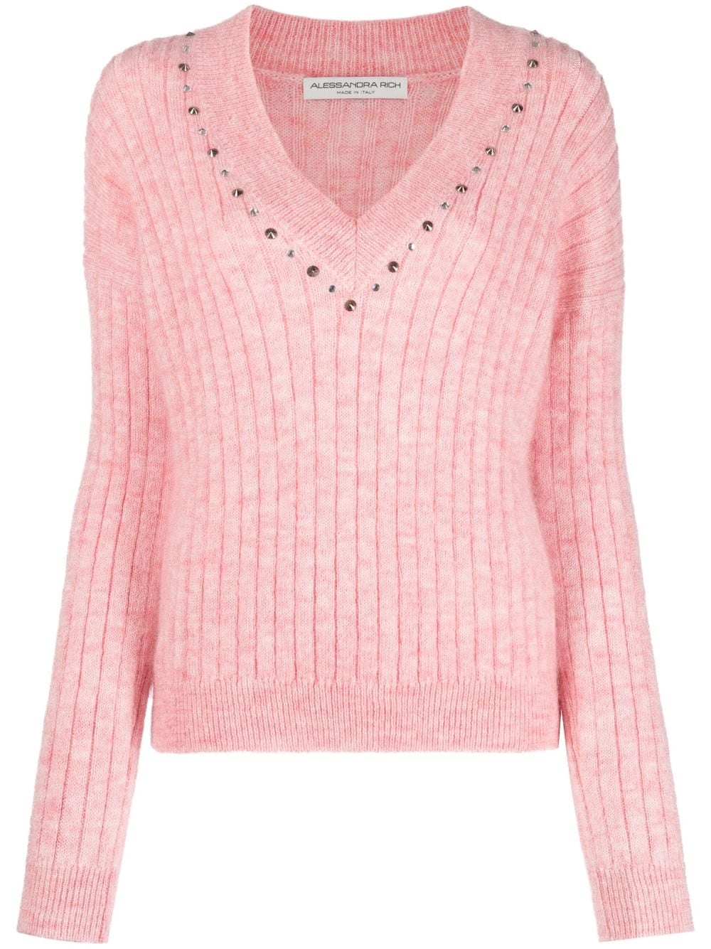 Pink stud embellished ribbed jumper women ALESSANDRA RICH